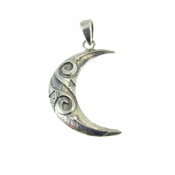 Solid 925 Sterling Silver Crescent Moon Pendant Mystical Jewelry Spiral Goddess - Picture 5 of 10